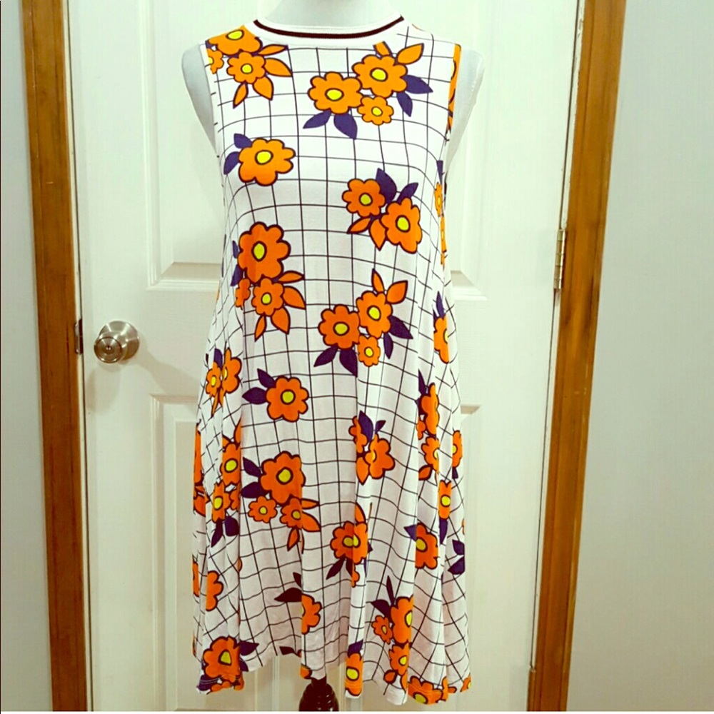 ASOS Orange Floral Grid Shift Dress